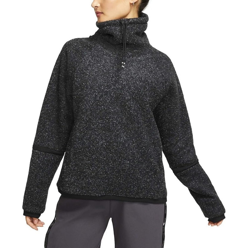 Nike Womens Therma Fleece Cowl Cozy Funnel Neck Hoodie Black Pullover XS